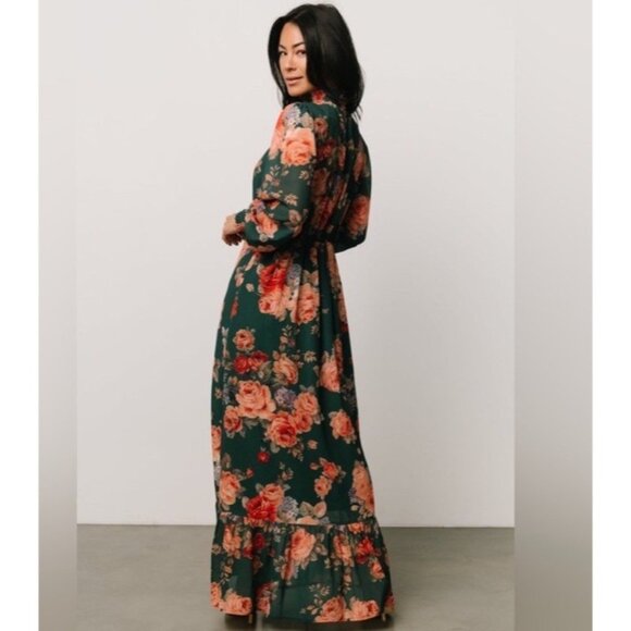 BALTIC BORN LUCIANA GREEN FLORAL HIGH NECK SHEER SLEEVE MAXI DRESS SZ XL - Picture 2 of 11